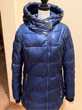 glam Navy Quilted Hooded Puffer Jacket